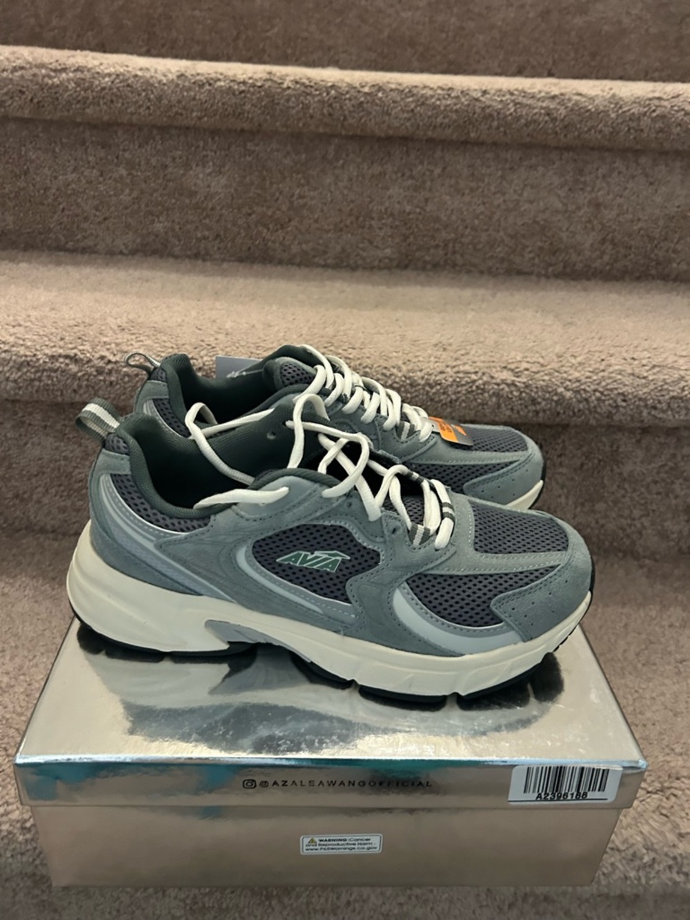 Avia Gray and White Chunky Mesh Sneakers